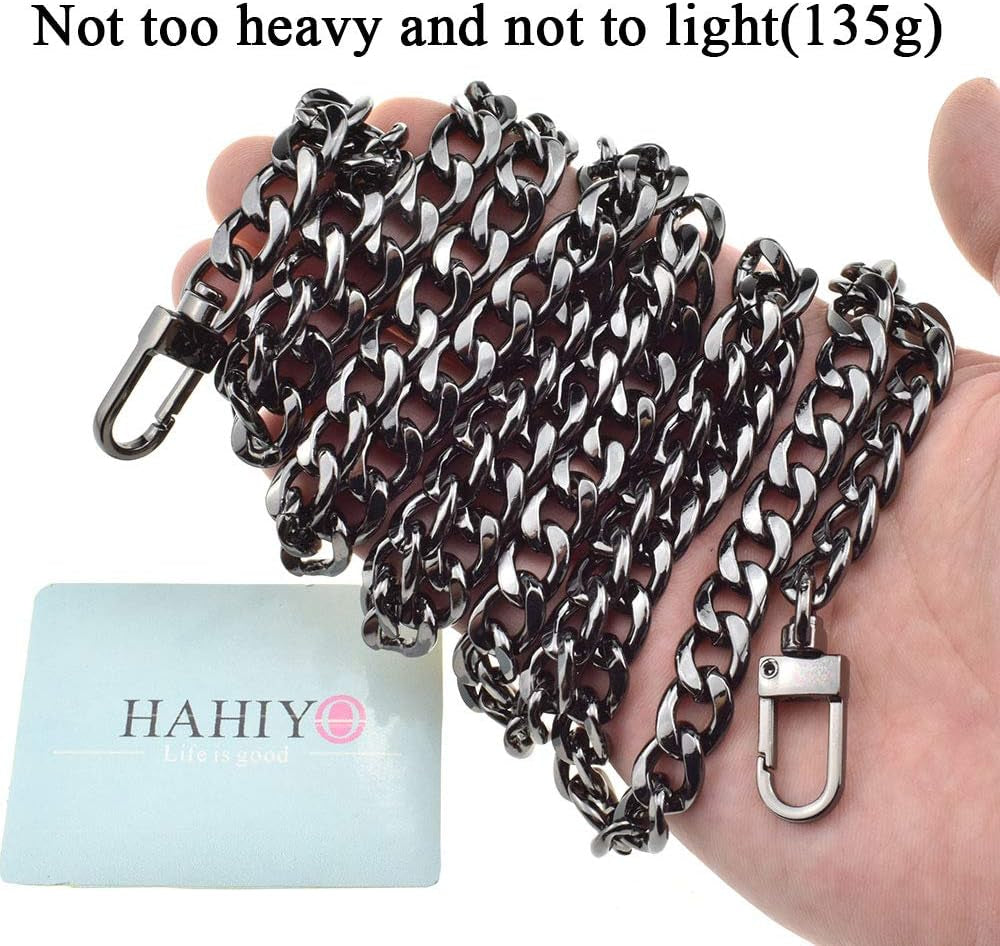 Purse Chain Strap Length 39.4” Bright Black for Shoulder Cross Body Sling Purse Handbag Clutch Bag Replacement Strap Comfortable Flat 0.4” Wide Enough 2.4Mm Extra Thick Metal Strap 1 Pack