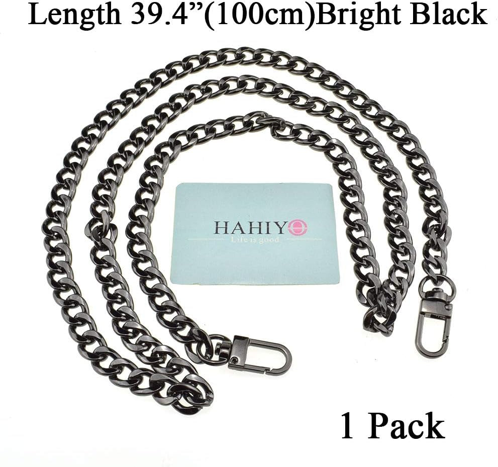 Purse Chain Strap Length 39.4” Bright Black for Shoulder Cross Body Sling Purse Handbag Clutch Bag Replacement Strap Comfortable Flat 0.4” Wide Enough 2.4Mm Extra Thick Metal Strap 1 Pack