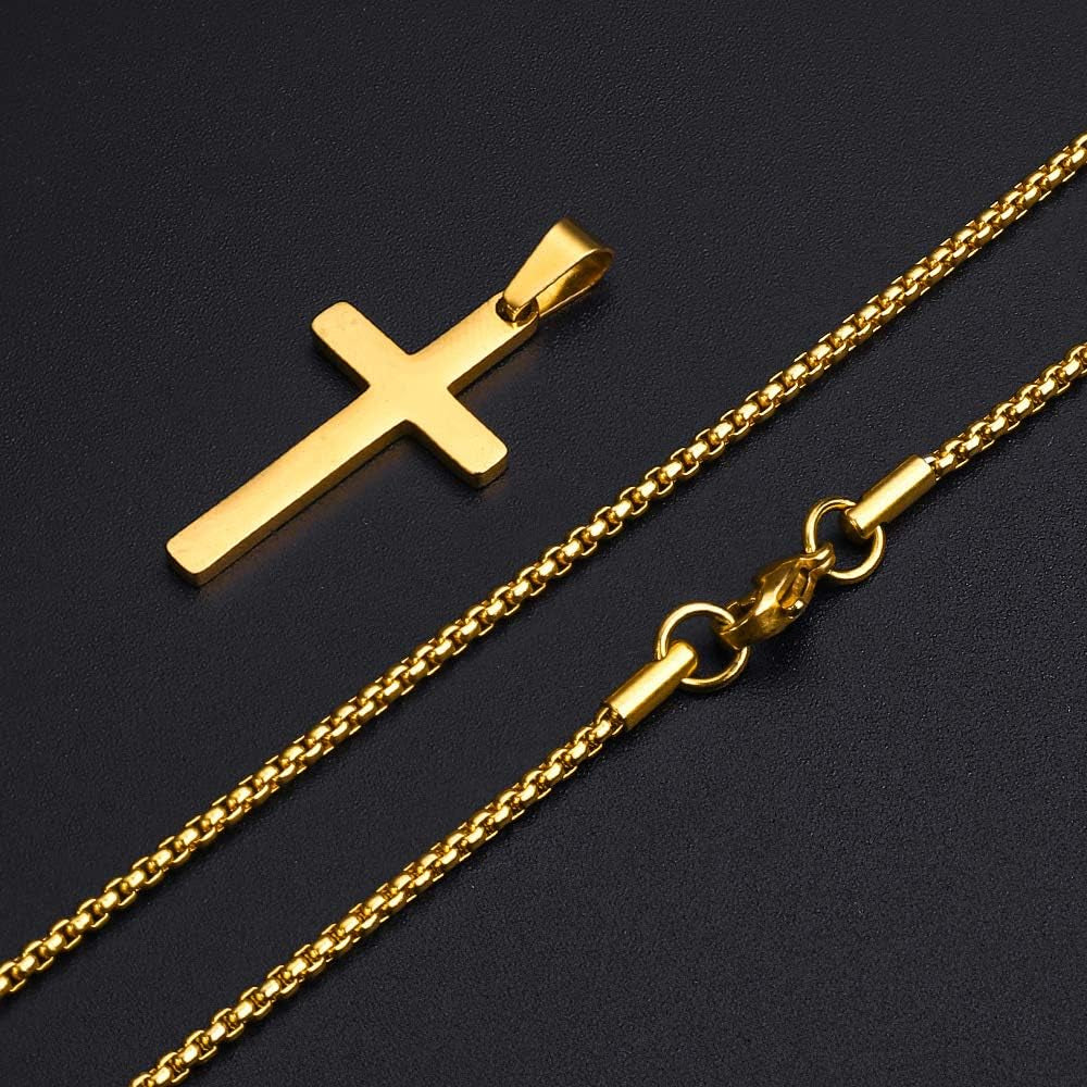 Cross Necklace for Men - Stainless Steel Silver Gold Black Plain Cross Pendant Necklace Simple Jewelry Gifts, 16-24 Inches Chain
