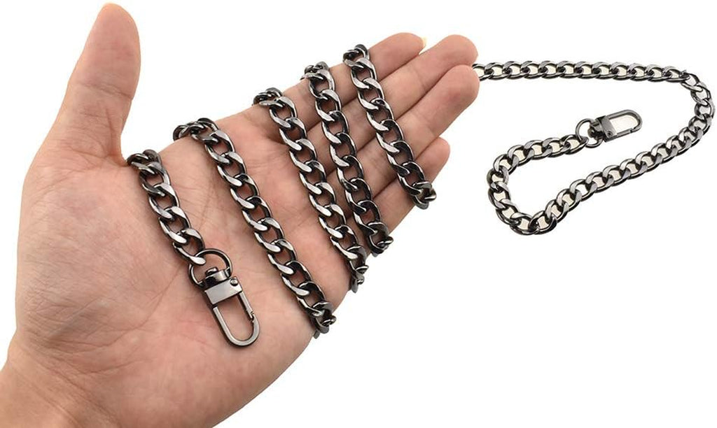 Purse Chain Strap Length 39.4” Bright Black for Shoulder Cross Body Sling Purse Handbag Clutch Bag Replacement Strap Comfortable Flat 0.4” Wide Enough 2.4Mm Extra Thick Metal Strap 1 Pack