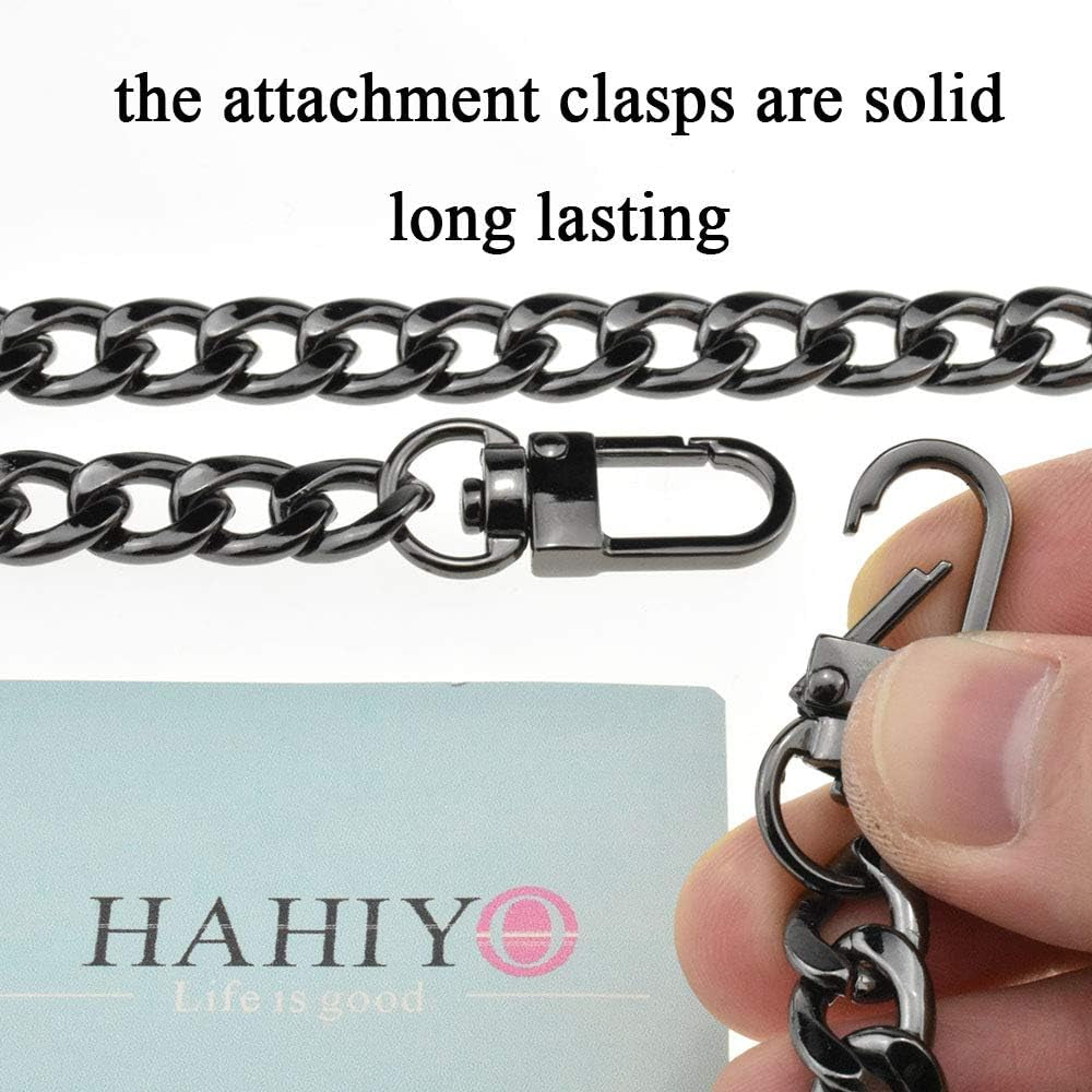 Purse Chain Strap Length 39.4” Bright Black for Shoulder Cross Body Sling Purse Handbag Clutch Bag Replacement Strap Comfortable Flat 0.4” Wide Enough 2.4Mm Extra Thick Metal Strap 1 Pack