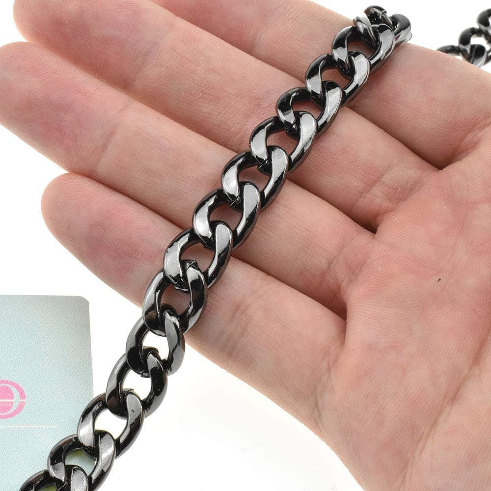 Purse Chain Strap Length 39.4” Bright Black for Shoulder Cross Body Sling Purse Handbag Clutch Bag Replacement Strap Comfortable Flat 0.4” Wide Enough 2.4Mm Extra Thick Metal Strap 1 Pack